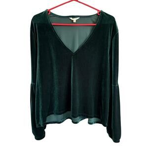 Madewell Velvet Bubble Sleeve Smokey Spruce V-neck 2XL Renaissance Office Siren